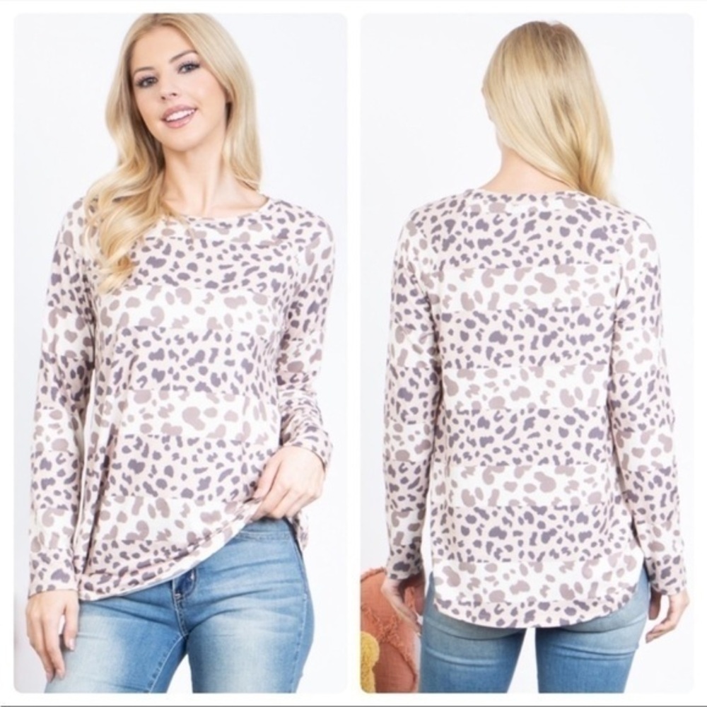 NWT A Perfect Peach contrast Leopard l/s tunic length tunic.